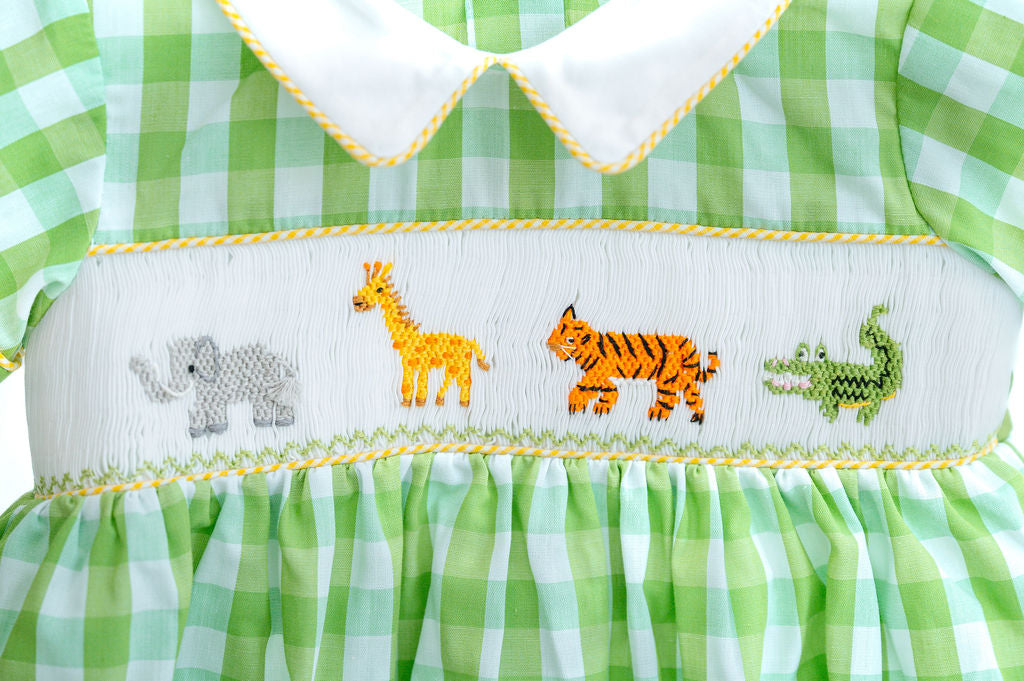 Boys Smocked Zoo Animals Bubble - Ruth & Ralph