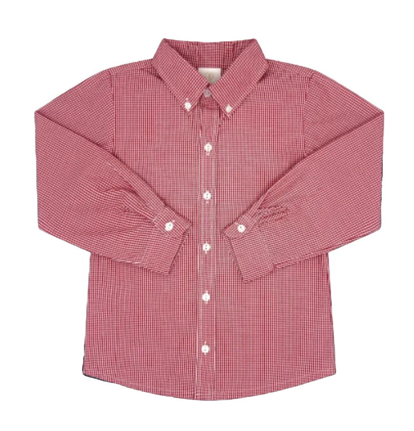 Red checkered shirt with white buttons on a white background