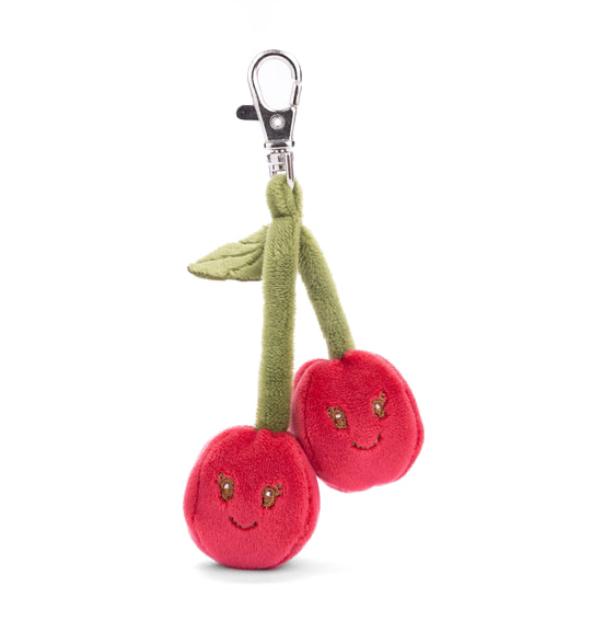 Plush cherry keychain with a clip 