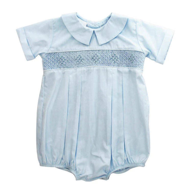 Blue Smocked Geometric- Dressy Boys Bubble