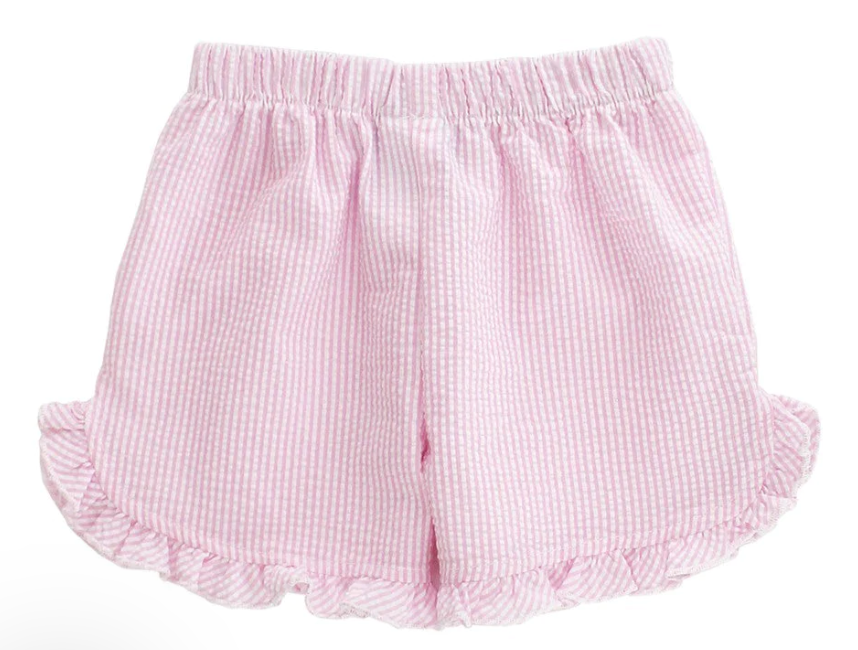 Girls Pink or Blue Seersucker Ruffle Trim Shorts - J. Bailey