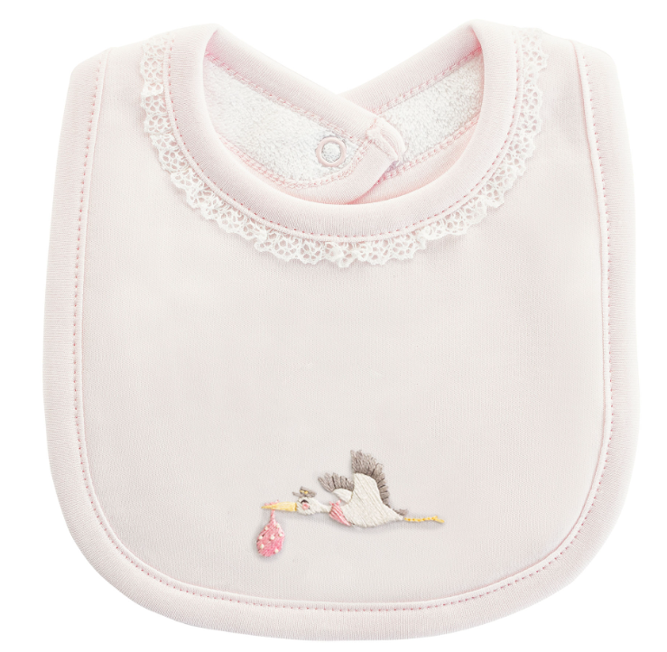 Pink Embroidered Stork Bib - Baby Club Chic