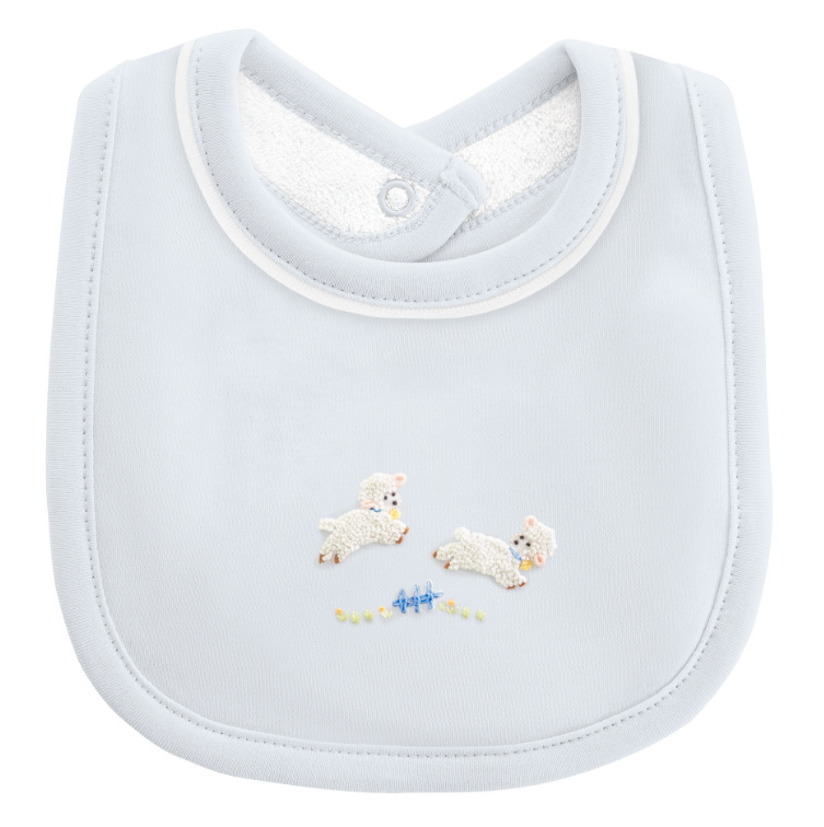 Blue Embroidered Lamb Bibs- Baby Club Chic