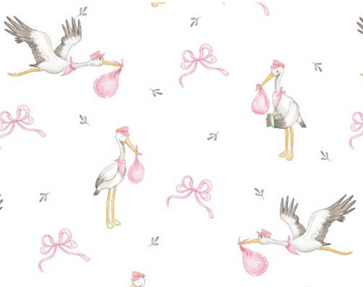 Pima Cotton Printed Storks Collection - Blue or Pink - Baby Club Chic