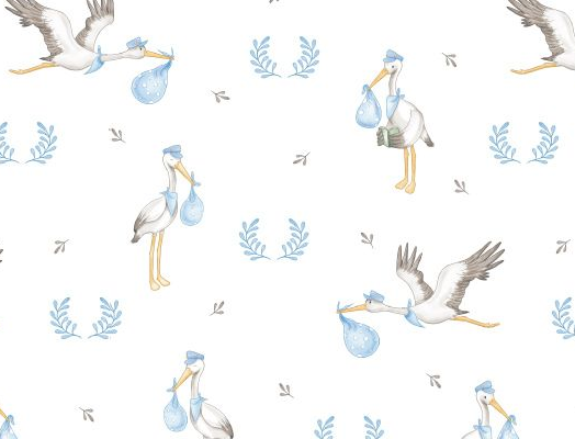 Pima Cotton Printed Storks Collection - Blue or Pink - Baby Club Chic