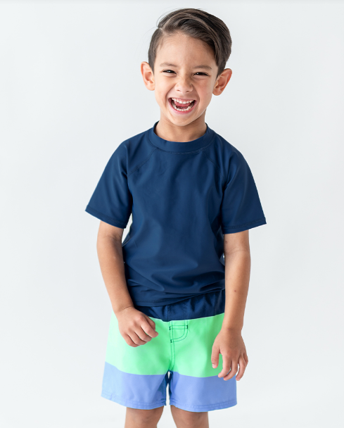 Navy Short Sleeve Rash Guard Swim Shirt - RuggedButts 3/6M