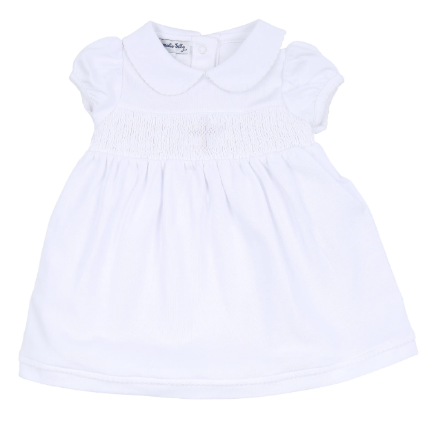 BLESSED SMOCKED CROSS DRESS & DIAPER COVER - MAGNOLIA BABY