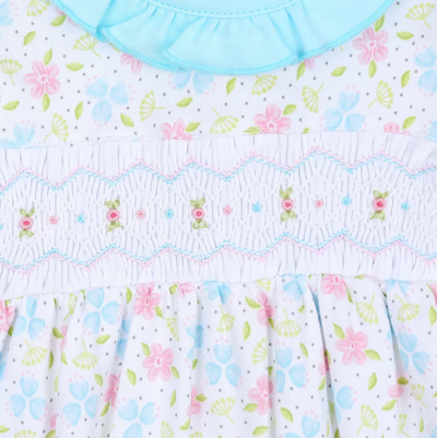 Pastel Smocked Floral Flutter Sleeve Girls Bubble - Magnolia Baby