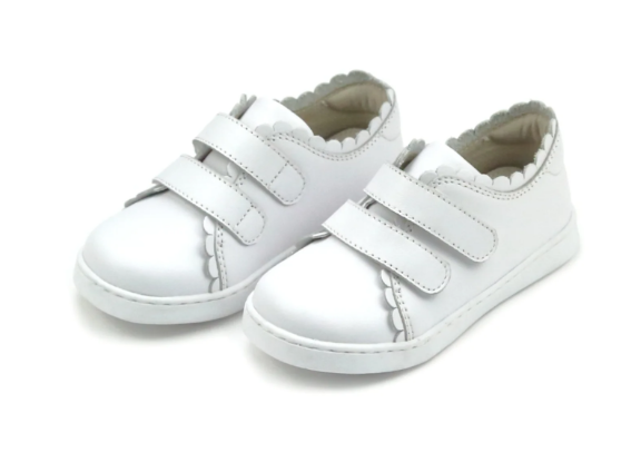 White Velcro Scallop Sneakers - L'Amour Shoes