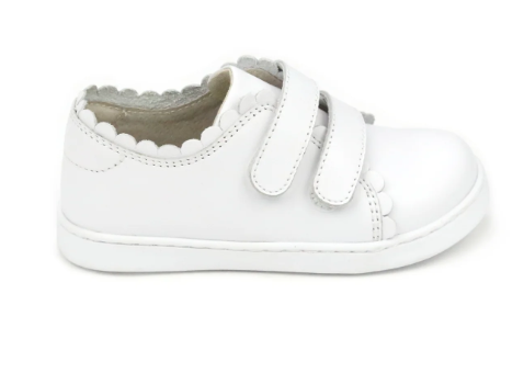 White Velcro Scallop Sneakers - L'Amour Shoes