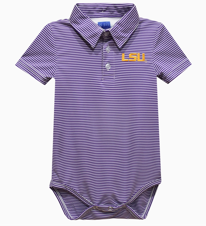 Boys LSU Embroidered Stripe Polo Onesie - Vive La Fete