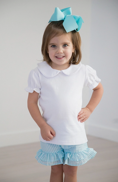 Girls White Peter Pan Short Sleeve Blouse