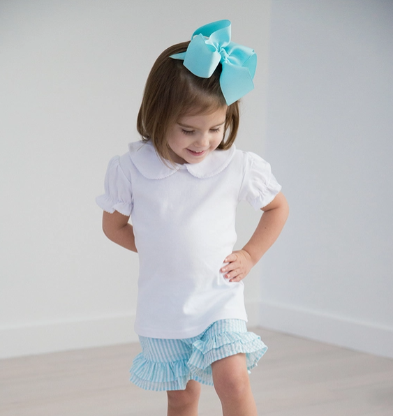 Girls White Peter Pan Short Sleeve Blouse