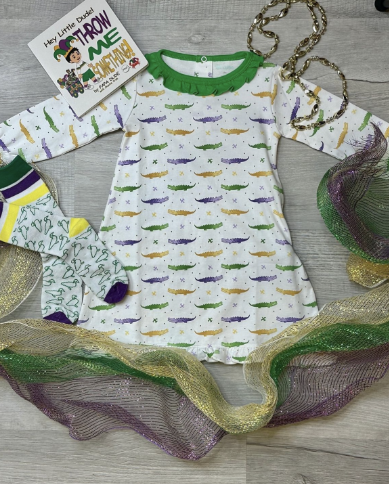 La Luna Mardi Gras Gator Nightgown - 12M