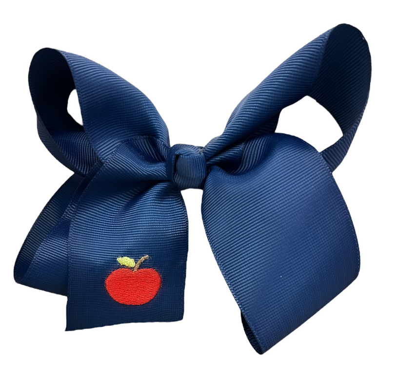 6 Inch Embroidered Apple Bows - Navy or White