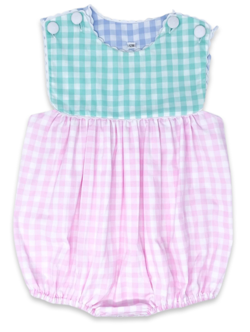 Girls Pastel Mint/Pink Gingham Bubble - Lullaby Set - 6M