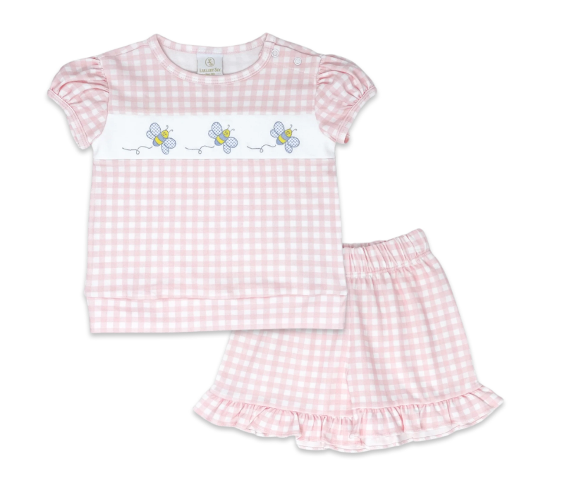 Pink Gingham Bumble Bee Short Set - Lullaby Set