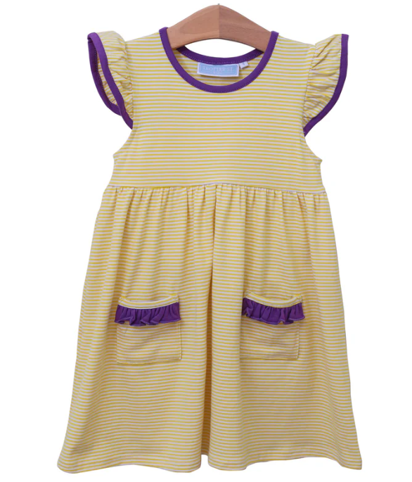 Yellow & Purple Stripe Dress - Trotter Street Kids