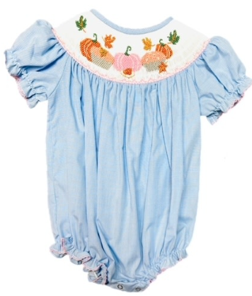 Smocked Pumpkin Pie Girls Bubble - Lulu Bebe