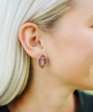 Purple & Gold Football Earrings - Taylor Shaye Designs