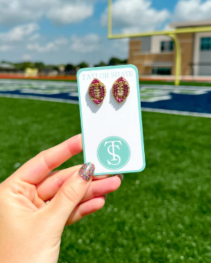 Purple & Gold Football Earrings - Taylor Shaye Designs