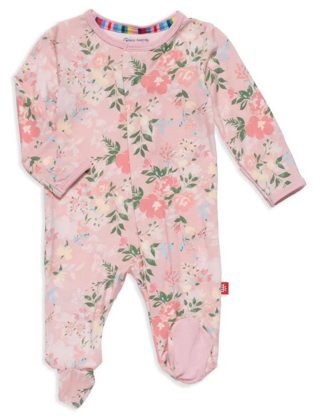 Dog-Rose Pink Floral Footie & Hat - Magnetic Me