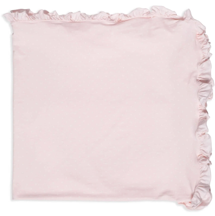 Pin Dot Pink Ruffle Footie, Hat & Blanket - Magnetic Me