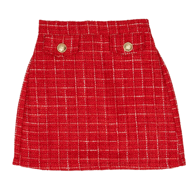 Red & White Tweed Skirt Set - The Oaks