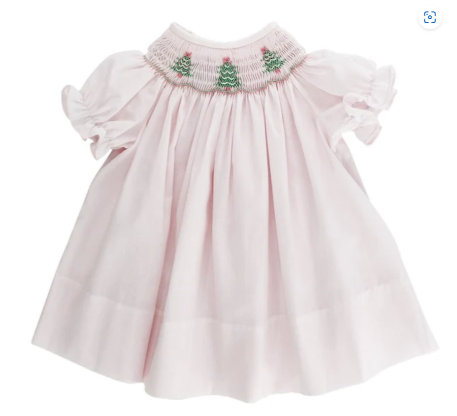 Smocked Christmas Trees Pink Dress - Bailey Boys