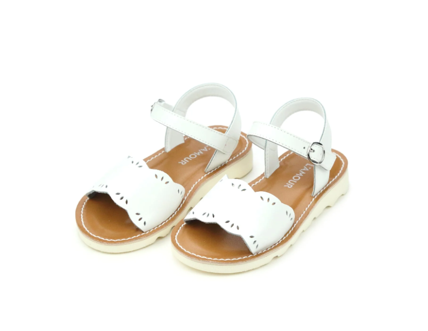 White Ella Scalloped Sandal - L'Amour