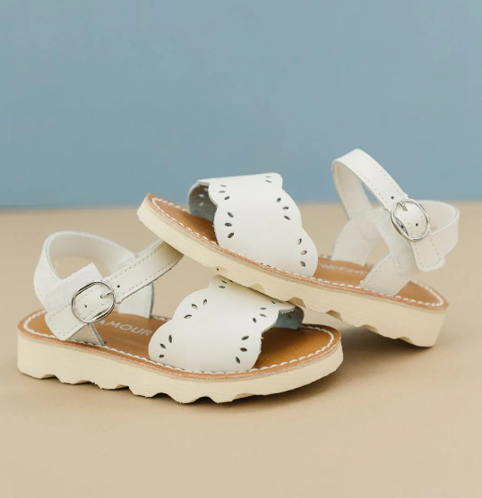 White Ella Scalloped Sandal - L'Amour