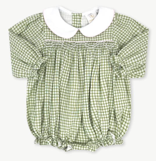 Girls Fall Green Smocked Bubble - Lullaby Set