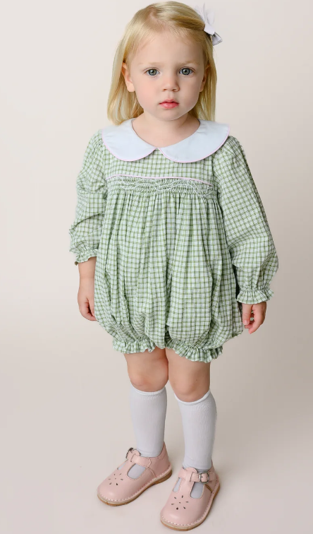 Girls Fall Green Smocked Bubble - Lullaby Set