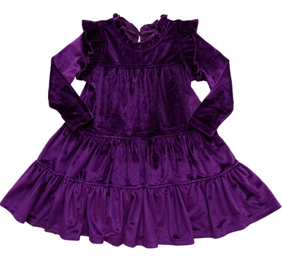 Girls Velour Kalani Dress - Plum - Pink Chicken