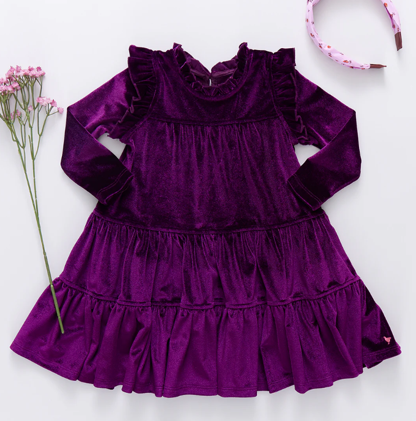 Girls Velour Kalani Dress - Plum - Pink Chicken