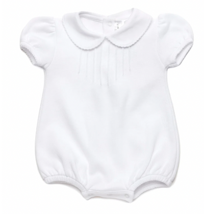 White Pima Cotton Knit Girls Bubble - Milly Marie