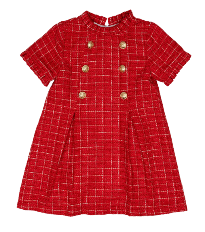 Red & Gold Tweed Dress - The Oaks Apparel Lilly & Jace Kids Boutique Red & Gold Tweed Dress - The Oaks Apparel Lilly & Jace Kids Boutique