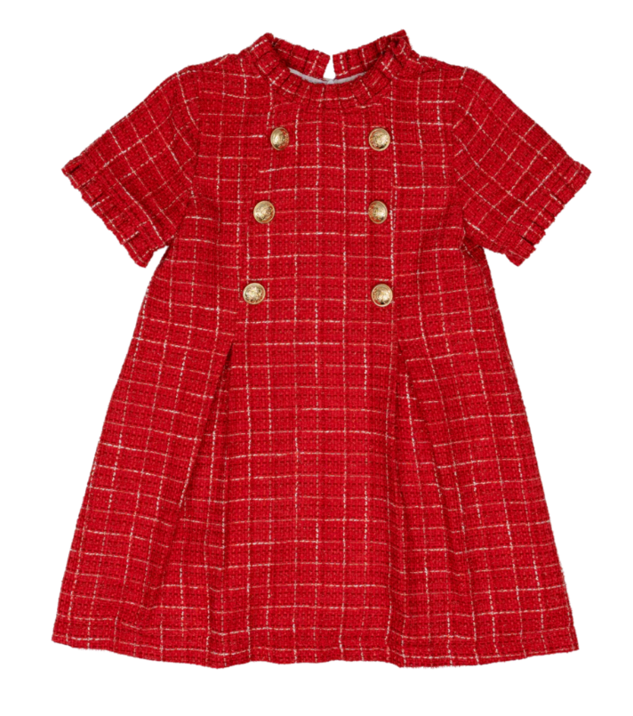 Red & Gold Tweed Dress - The Oaks Apparel