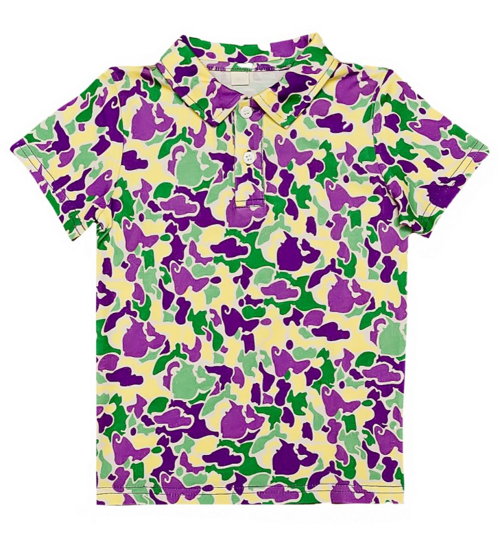 Boys Mardi Gras Camo Polo - Belle Cher