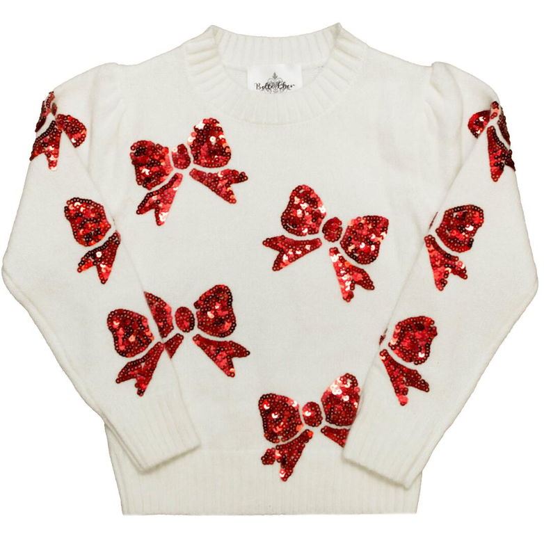 Red Bows Cream Sweater - Belle Cher