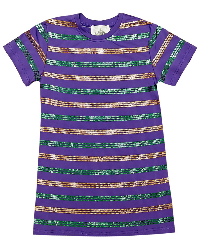 Green and Gold Sequin Striped Purple Dress - Belle Cher