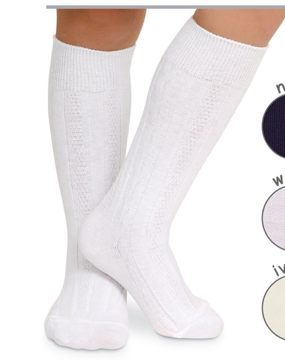 White Cable Knee High Socks - Jefferies Socks 1625