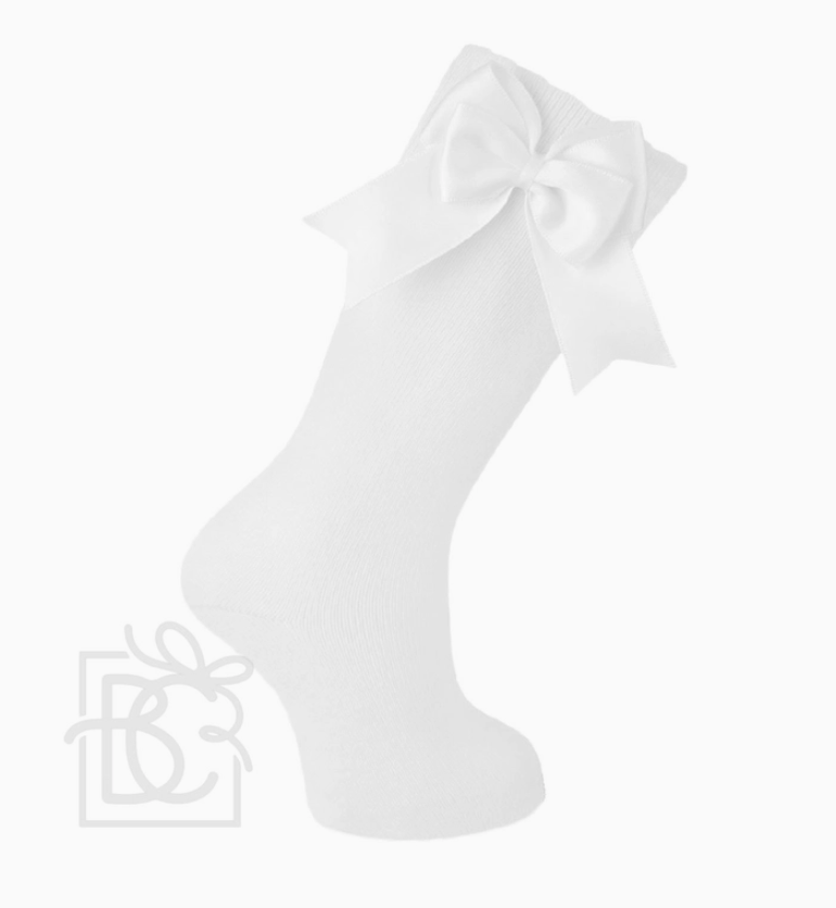 White Cotton Knee Socks with Double Bow - CARLOMAGNO