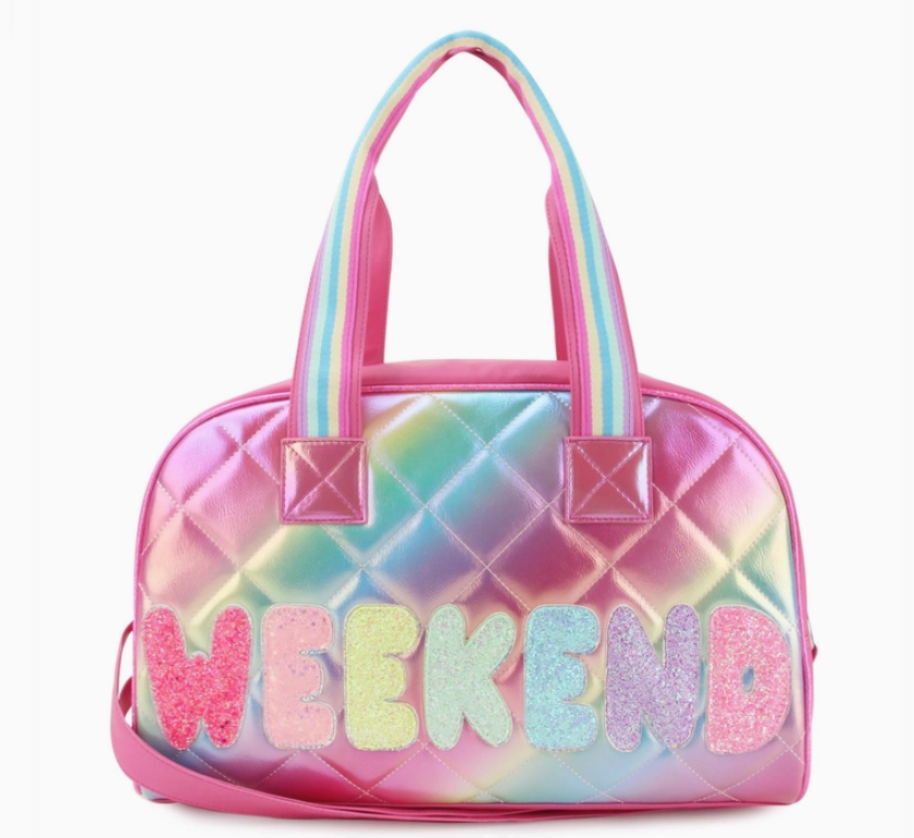 'Weekend' Quilted Metallic Ombre Medium Duffle Bag