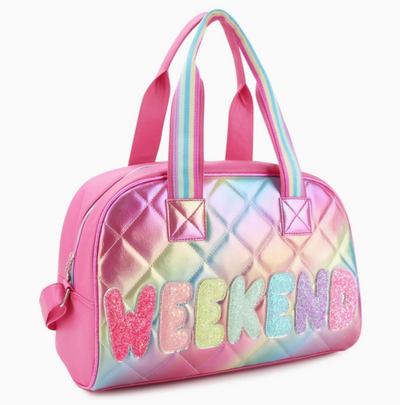 'Weekend' Quilted Metallic Ombre Medium Duffle Bag