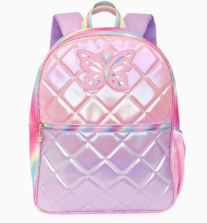 Butterfly Metallic Quilted Large Backpack Set