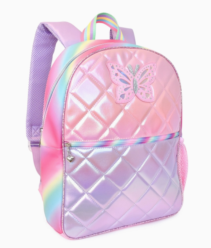 Butterfly Metallic Quilted Large Backpack Set