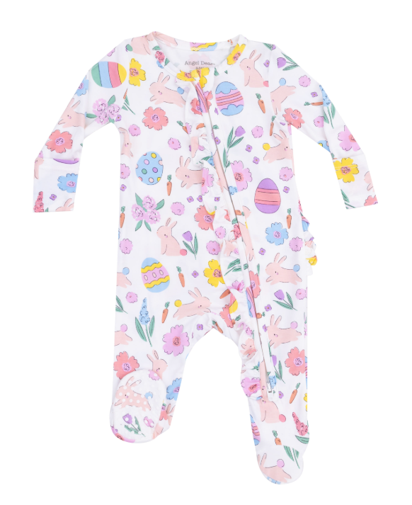 Easter Bunnies Pink 2 Way Bamboo Zipper Footie - Angel Dear