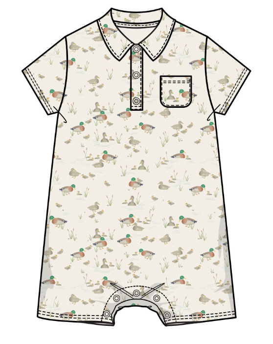 Mallard Duck Family Bamboo Polo Romper - Angel Dear