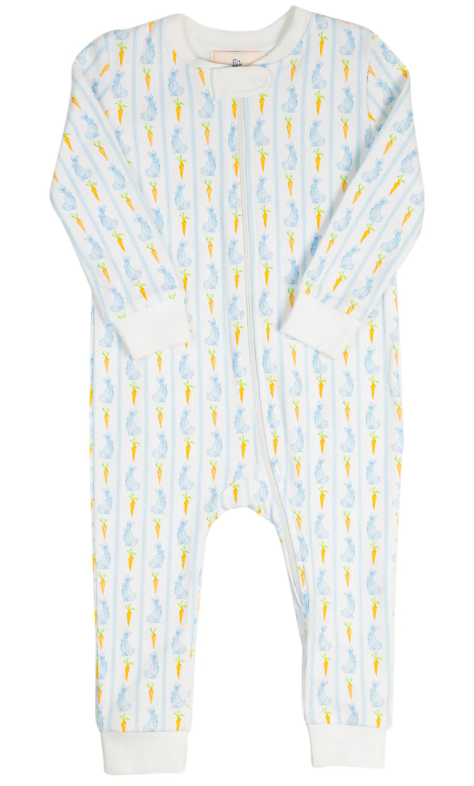 Blue Bunny Knit Zip up Pajamas - Smockingbird